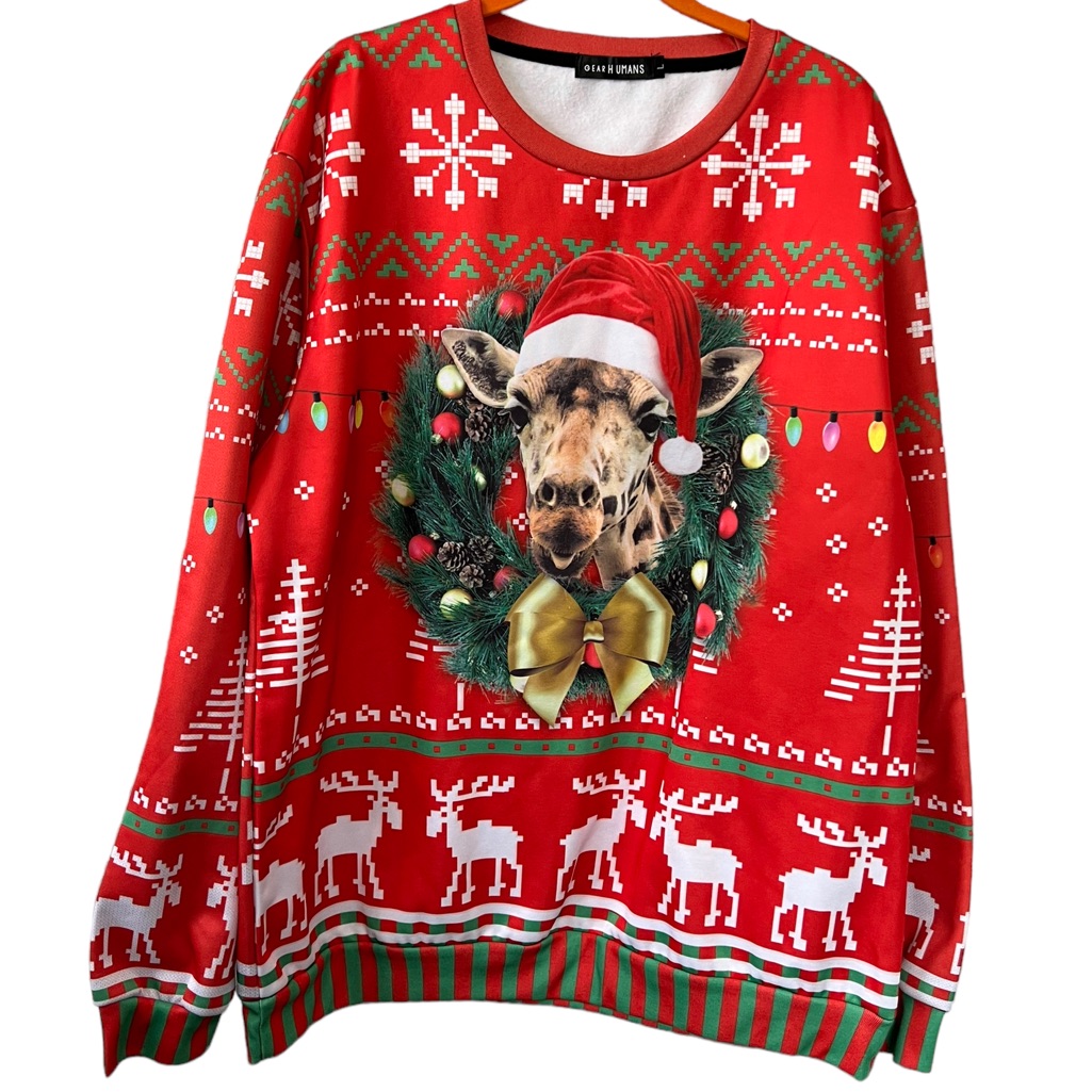 Gear Human Pullover Giraffe Ugly Christmas Sweater Large